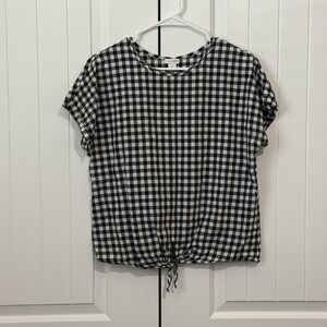 J by J.Crew Short Sleeve Shirt Gingham Black Tie Front Size‎ S